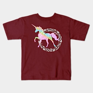 Sparkle rainbow unicorn white holiday wreath Kids T-Shirt